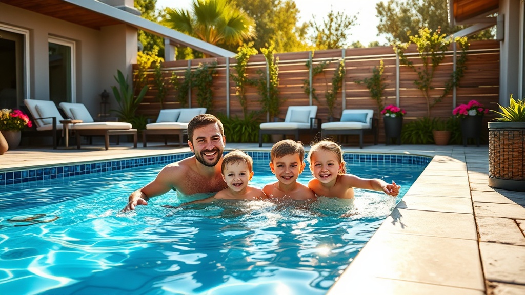 Family enjoying designed pool 3aa52520